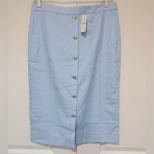 J. Crew Button Front Pencil Skirt No. 3 in stretch linen blend BG550 SZ 14